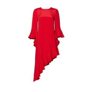 ALEXIS Silk Crepe Ruffle Bell Sleeve High Low Asymmetrical Cocktail Party